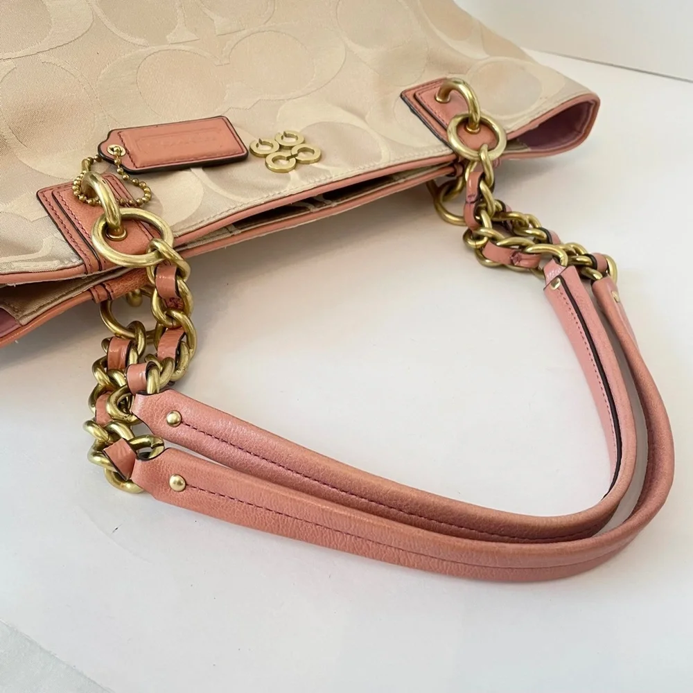 Coach Op Art Signature Canvas Sateen Madison Chain Strap Tote - Picture 8 of 11